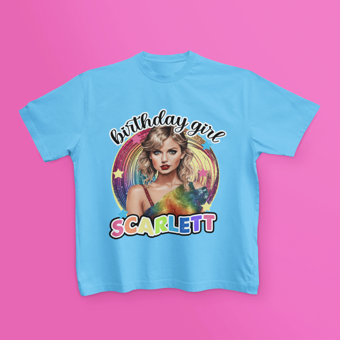 Personalised Little Swiftie T Shirt Rainbow Birthday Girl