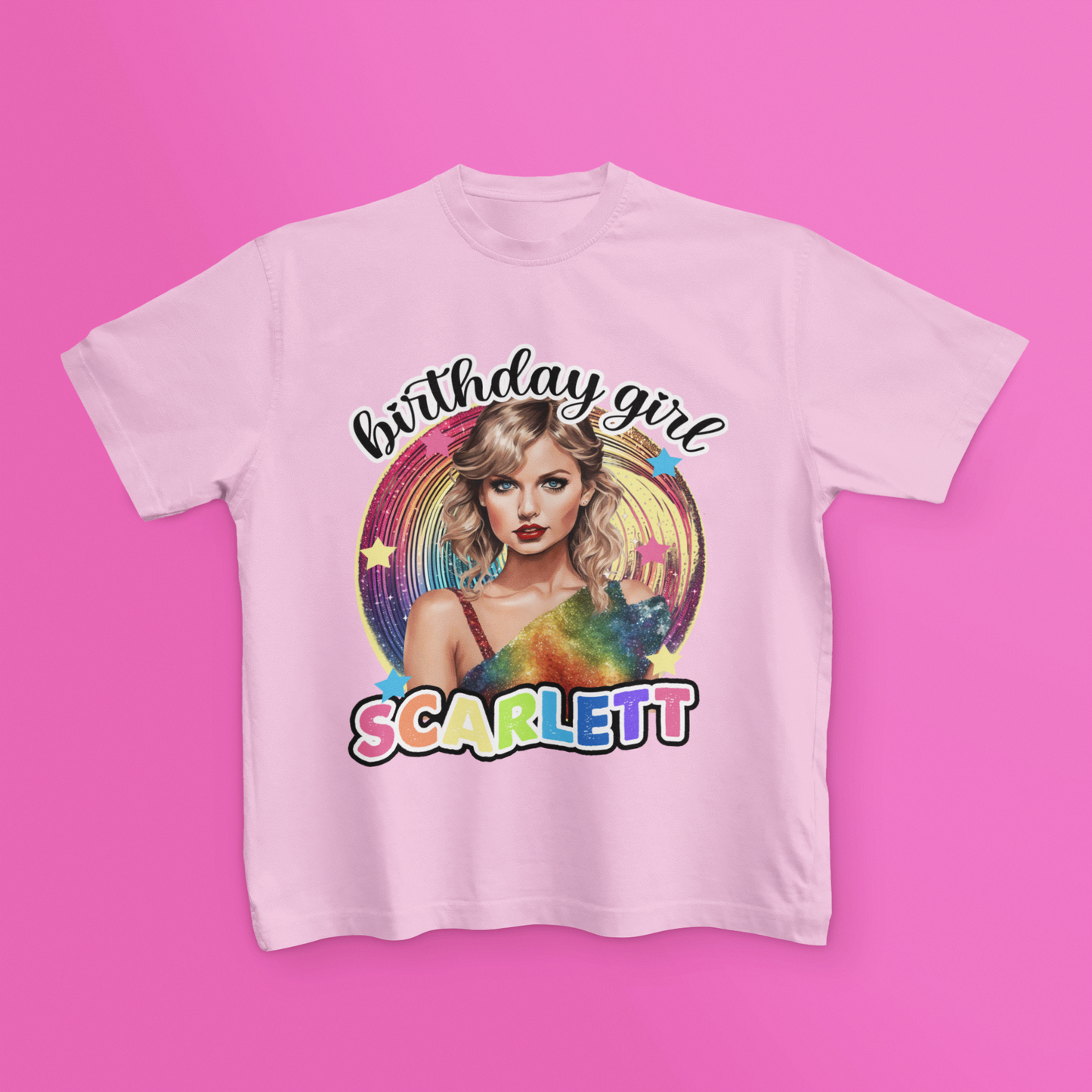Personalised Little Swiftie T Shirt Rainbow Birthday Girl