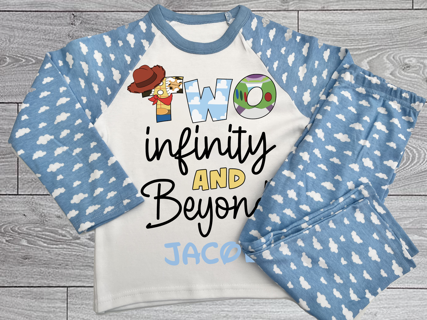 Two Infinity Personalised Clouds Pyjamas Kids 2nd Birthday Gift