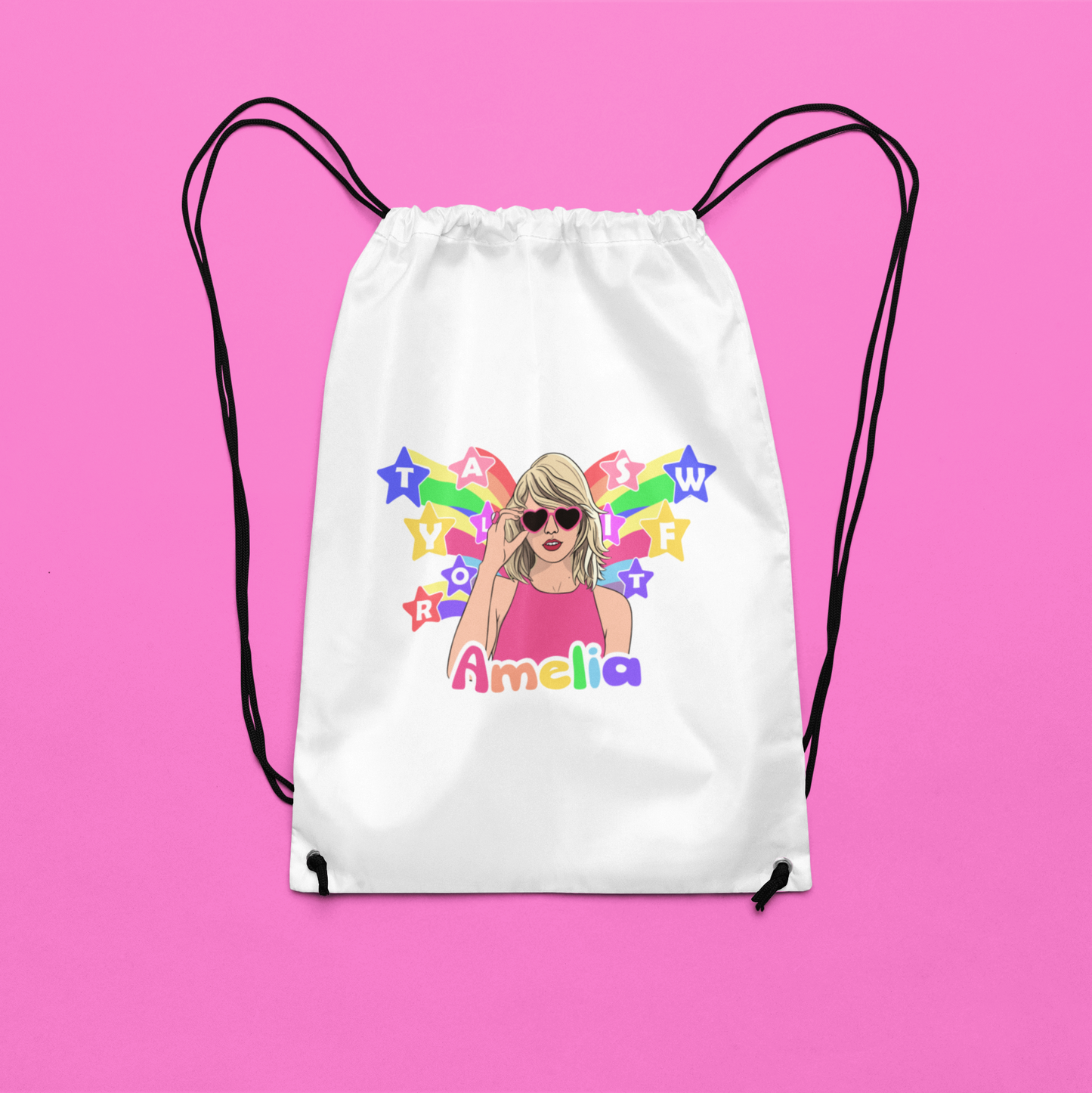 Personalised Kids Taylor Swift School Drawstring Sports Bag Gift