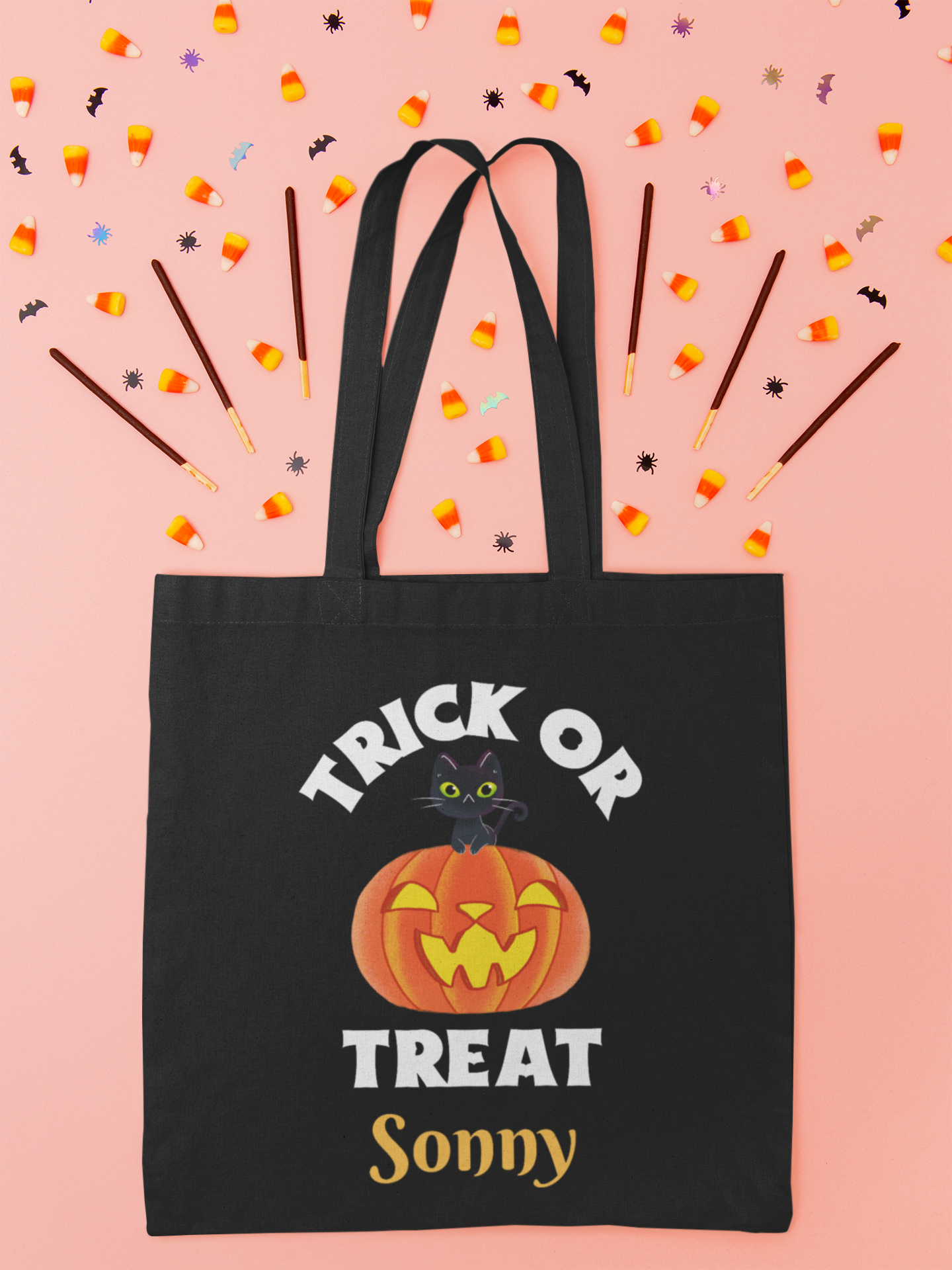 Orei Halloween Personalised Tote Bag Trick or Treat Custom Name Bag | Kids & Adults Spooky Accessory