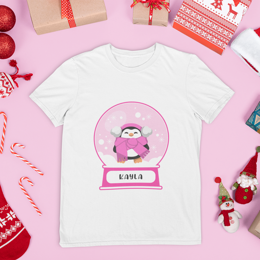 Personalised Christmas Penguin Cute T Shirt Boys Girls Gift