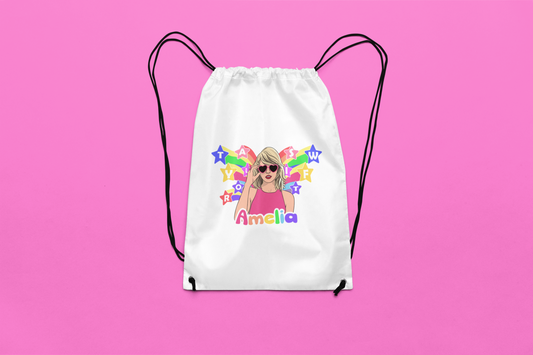 Personalised Kids Taylor Swift School Drawstring Sports Bag Gift